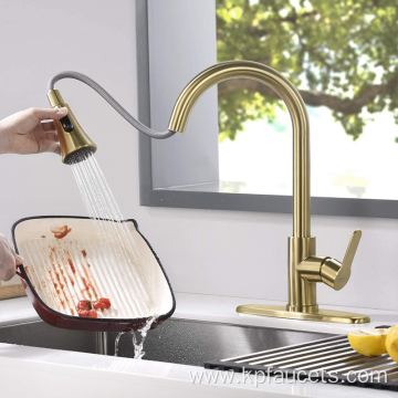 Single Lever Gold Pull Down Kitchen Faucet
